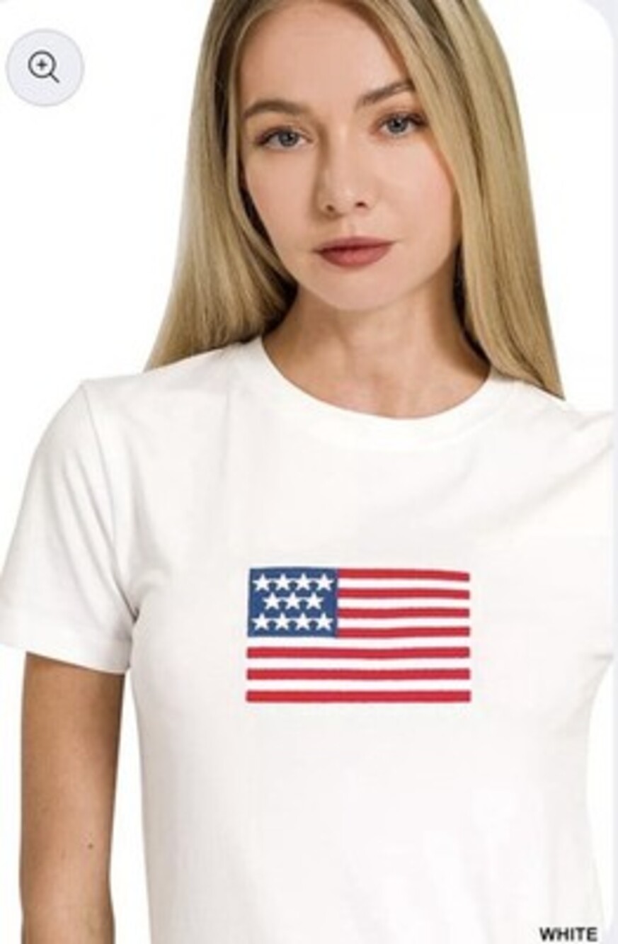 Zenana American Flag T Shirt White 3517 Women’s S, M, L